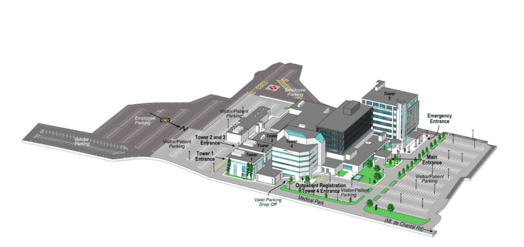 Wheeling Hospital Exterior and Parking map
