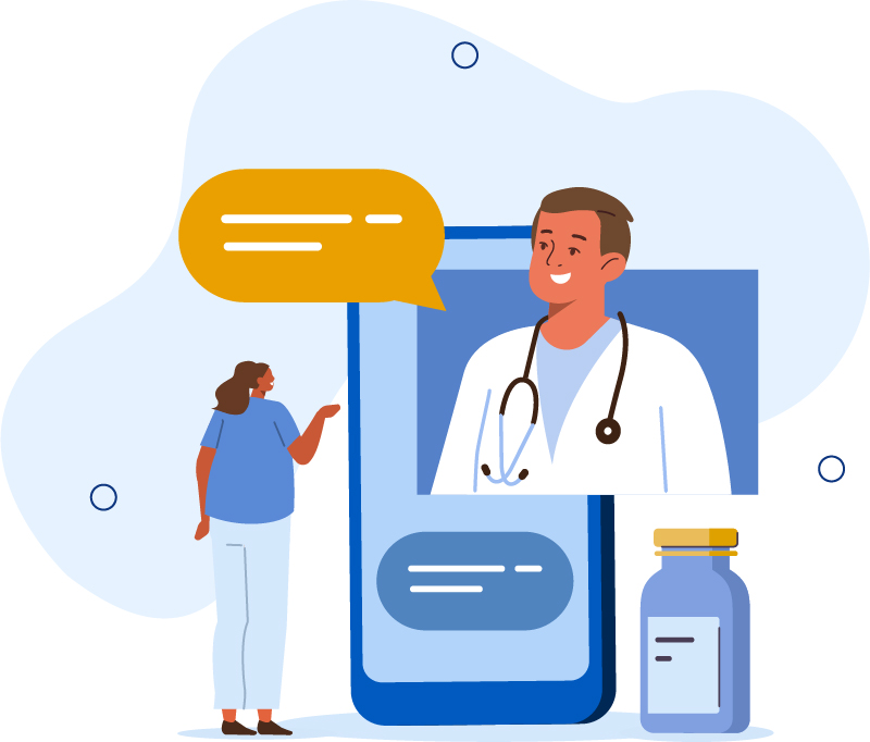01-How-it-works | WVU Medicine Illustration of a patient speaking with a doctor through a smartphone video call